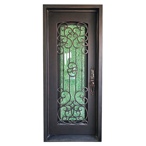 Exterior Wrought Iron Single Entry Door with Double Operable Insulation Glass, Top-rated, HAD2326