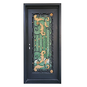 Exterior Wrought Iron Single Entry Door with Double Operable Insulation Glass, Top-rated, HAD2336