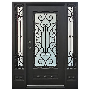 Exterior Wrought Iron Single Entry Door with Double Operable Insulation Glass, Top-rated, HAD2342