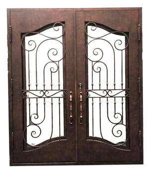 76”x 96" Modern Wrought Iron Double Entry Door with  High-impact Double Operable Insulation Glass, HAD2349