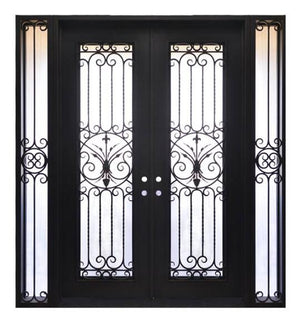 100"x 108" Exterior Wrought Iron Double Entry Door with Double Operable Insulation Glass, HRDR1101