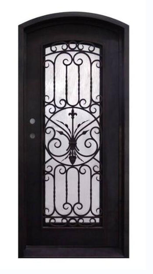 Exterior Wrought Iron Single Entry Door with Double Operable Insulation Glass, Top-rated, HRSD1101