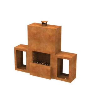 Outdoor Freestanding Weathering Rusty Corten Steel Fireplace With Wood Storages, HCF-002