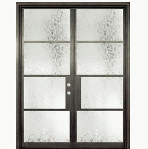 Modern Exterior Wrought Iron Double Entry Door with Double Insulation Glass, HSD0702