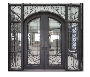 Custom Good Design Exterior Wrought Iron Double Entry Door with Double Operable Insulation Glass, FWS1023
