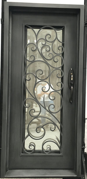 Exterior Wrought Iron Single Entry Door with Double Operable Insulation Glass, Top-rated, HSS923