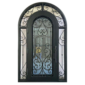 Exterior Wrought Iron Single Entry Door with Double Operable Insulation Glass, Top-rated, HRSD901