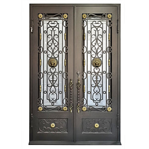 Exterior Wrought Iron Double Entry Door with Double Operable Insulation Glass, HAD2333