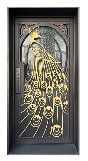 Exterior Wrought Iron Single Entry Door with Double Operable Insulation Glass, Top-rated, HAD2341