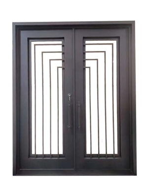 76”x 96" Modern Wrought Iron Double Entry Door with  High-impact Double Operable Insulation Glass, HAD2348