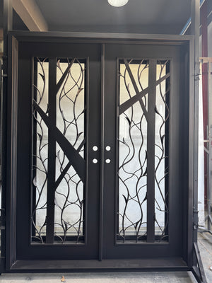 76”x 96" Modern Wrought Iron Double Entry Door with  High-impact Double Operable Insulation Glass, HAD2505-15