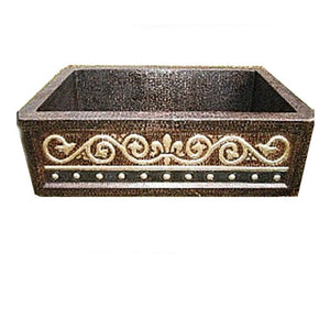 Hand Hammered Luxury Copper Sink,33"x22"x10"-OD,with Apron