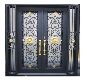 Custom Exterior Wrought Iron Double Entry Door with Double Operable Insulation Glass, HADS1025