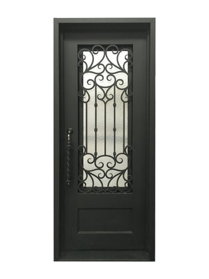 Exterior Wrought Iron Single Entry Door with Double Operable Insulation Glass, Top-rated, HSS018
