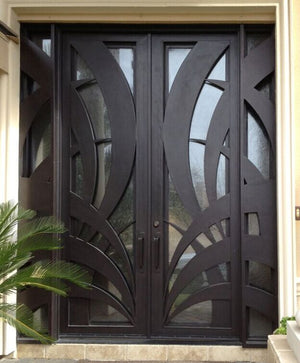 86"x96" Exterior Wrought Iron Double Entry Door with Double Operable Insulation Glass, SL004