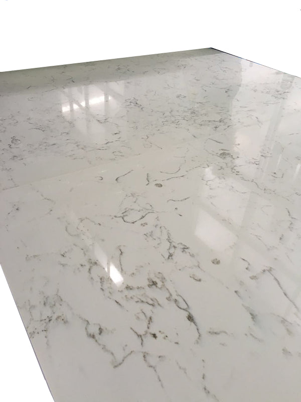 Carrara White Quartz Slab #805A, $59/sf include inst