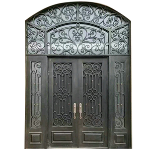Custom Large Special Exterior Wrought Iron Double Entry Door with Double Operable Insulation Glass, HADS0913
