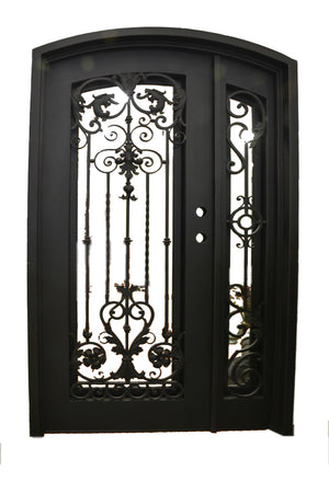 Exterior Wrought Iron Single Entry Door with Sidelight and Double Operable Insulation Glass, Top-rated, HASS023