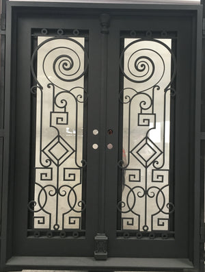 Exterior Wrought Iron Double Entry Door with Double Operable Insulation Glass, HSD024